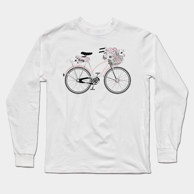 nostalgic bike with lush floral decoration Long Sleeve T-Shirt by Kisho
